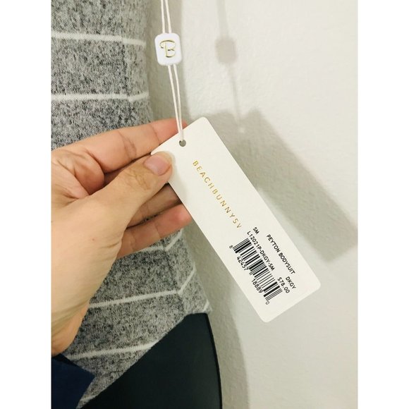 BEACH BUNNY Swimwear Peyton Bodysuit‎ Grey Cheeky Bow Keyhole, S NWT - Picture 11 of 12